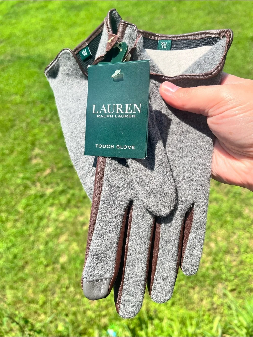 Lauren Ralph Lauren Brown Leather Touchscreen Gloves Women’s Size XL  NWT